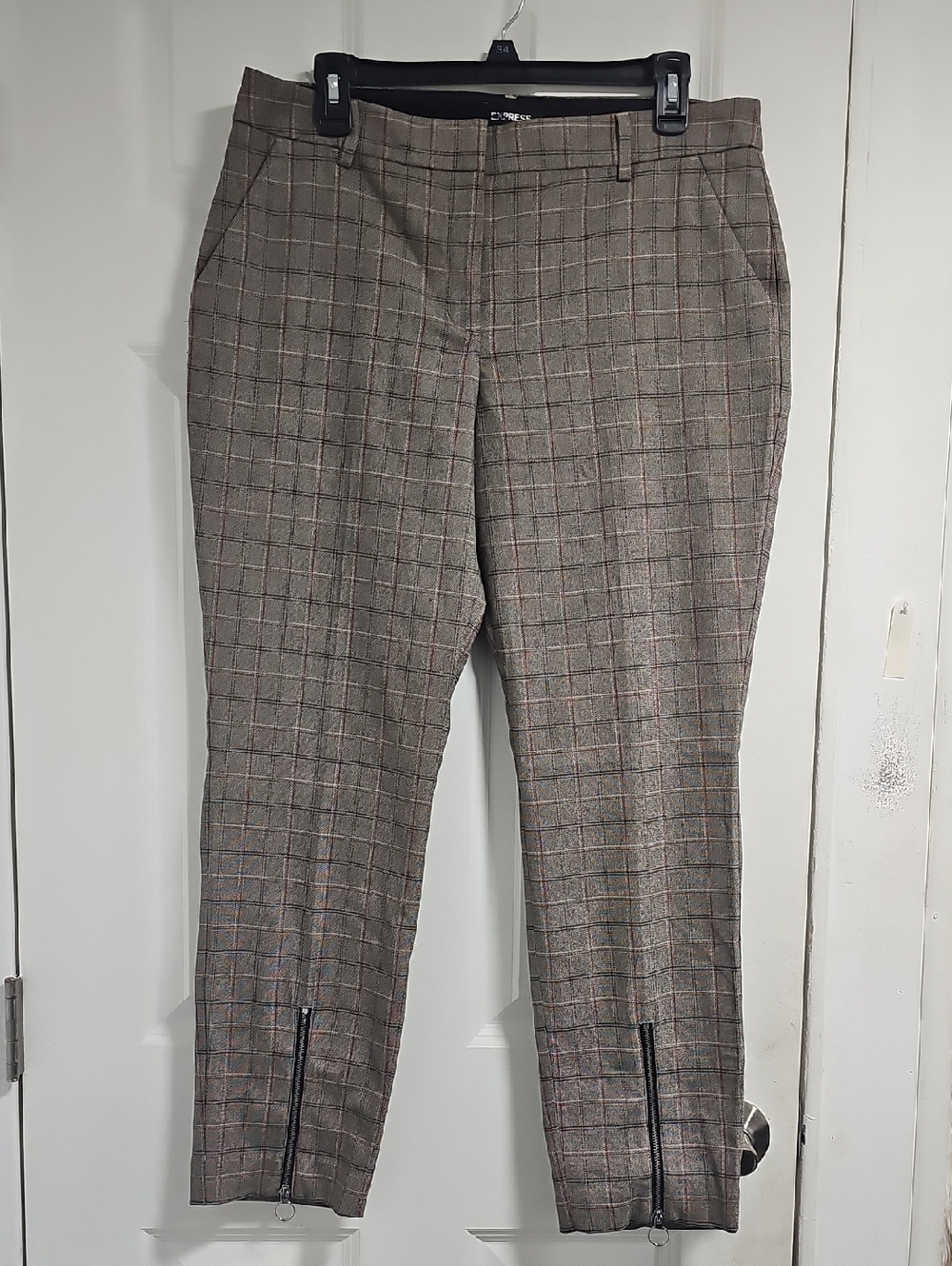 Express Women's Brown Plaid Ankle Zip Dress Pants